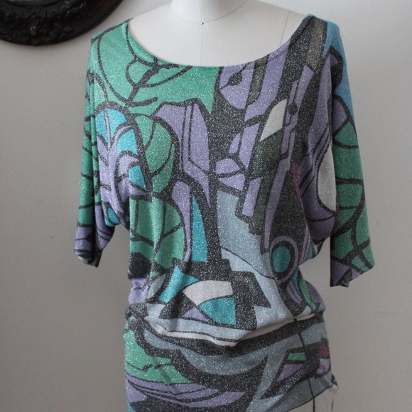 Y2K 2000's Custo Barcelona Sparkle Knitted Slouch Fit Sweater Tunic Top - Picture 1 of 4